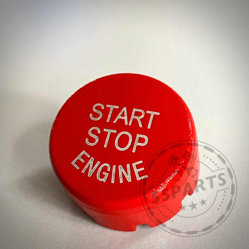 Der 55Parts Special: Roter Start-Stop-Knopf mit weißer START STOP ENGINE Beschriftung, passend für BMW E- und F-Serie – stilvolles Upgrade für Ihr Interieur.
