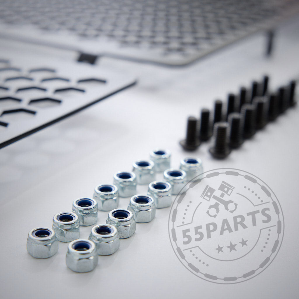 Nahaufnahme des Aluminium Radhaus-Gitters von 55Parts, entwickelt für G8x M2, M3 &amp; M4 Modelle - perfekt für Trackday Setups.