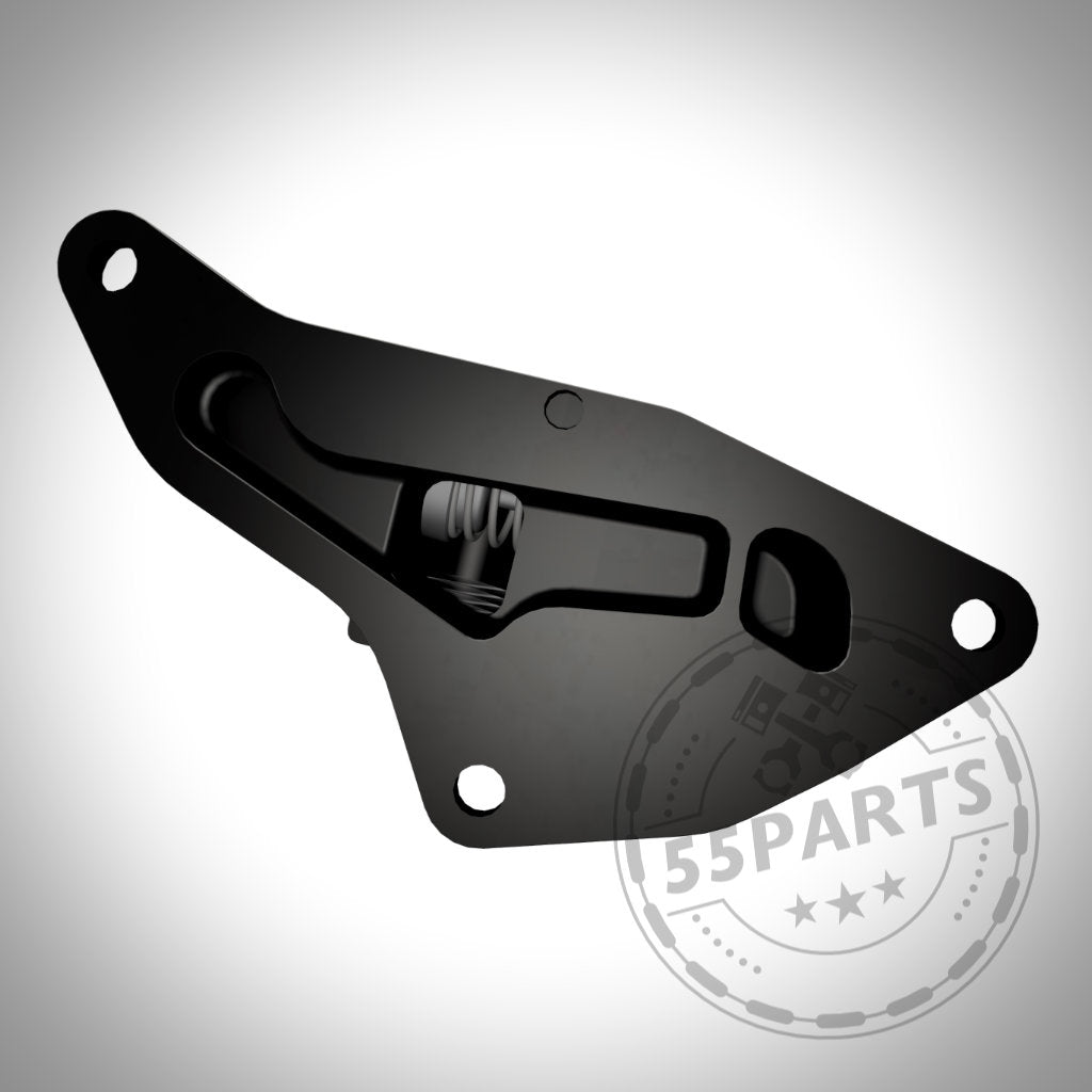 Verbesserter Racing Ölthermostat Einsatz 100 Grad, schwarzer Metall-Autoverriegelung mit drei Befestigungslöchern, abgebildet auf weißem Hintergrund; passend für BMW Modelle und Öltemperaturkomponenten. Mit Wasserzeichen des 55Parts-Logos.