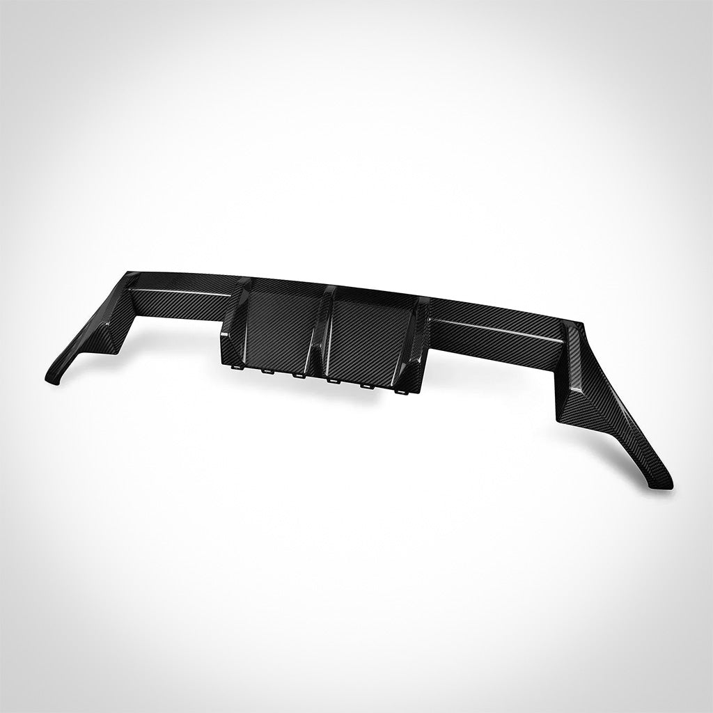 Der Twistnfix TNF+ Heckdiffusor Carbon für BMW M2 (G87) inkl. Teilegutachten wird auf weißem Hintergrund präsentiert.