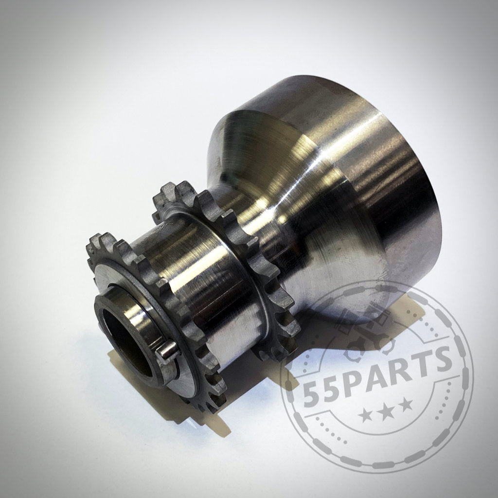 Wahnsinnsleistung, exklusiv bei 55Parts: Einteiliger Kurbelwellennabe passend für BMW M2 Competition, M3, M4 S55/N55/N54/135i/335i, abgebildet auf hellem Hintergrund mit schwachem 55Parts-Wasserzeichen, ideal für Kurbelwellenbefestigung oder Kurbelwellensicherung.